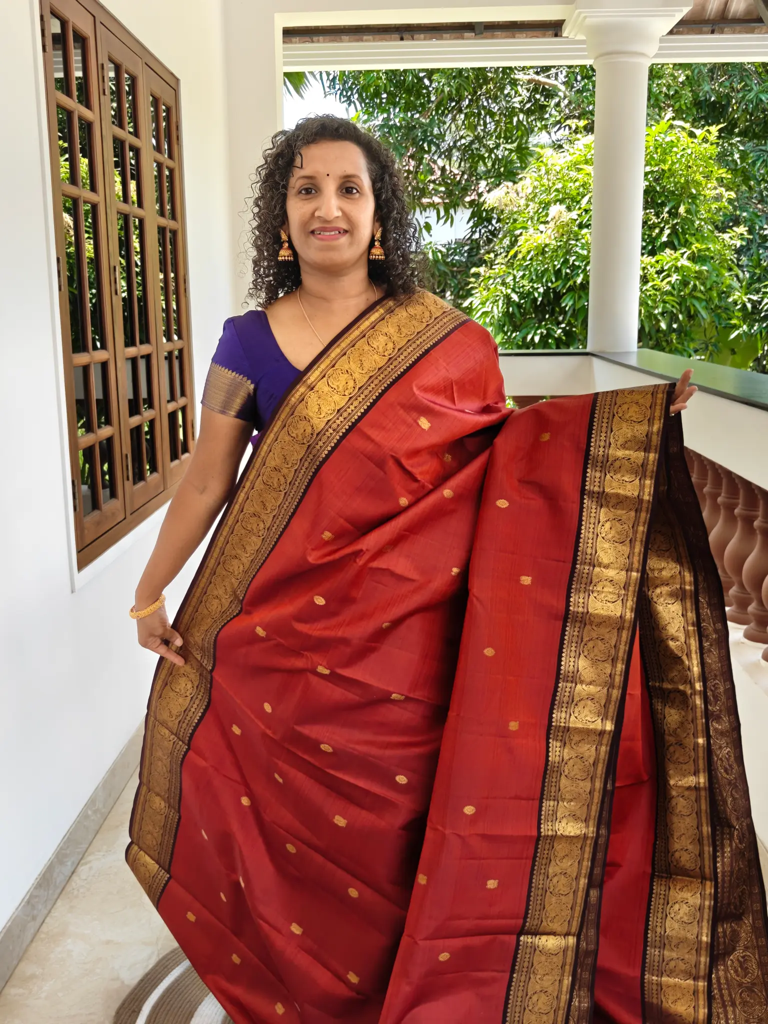 Reddish Orange And Coffe Brown Kanchipuram Pure Silk Saree Pks026 1